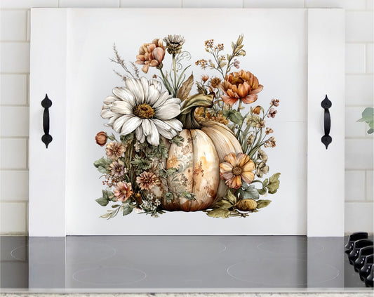 Pumpkin Stove Cover | Fall Floral Wooden Noodle Board | Farmhouse Autumn Kitchen Decor
