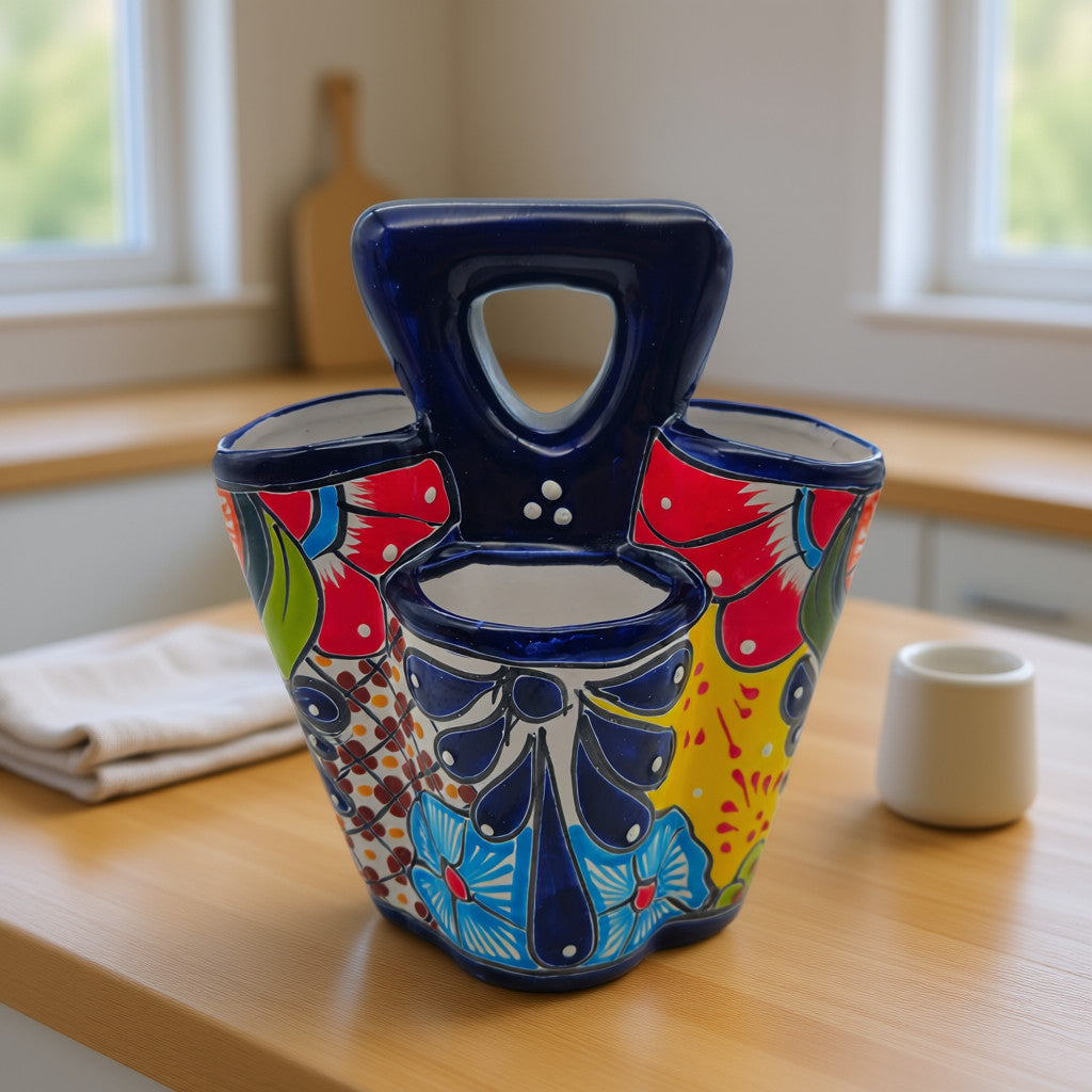 Talavera Utensil Holder | Colorful Handmade Mexican Organizer