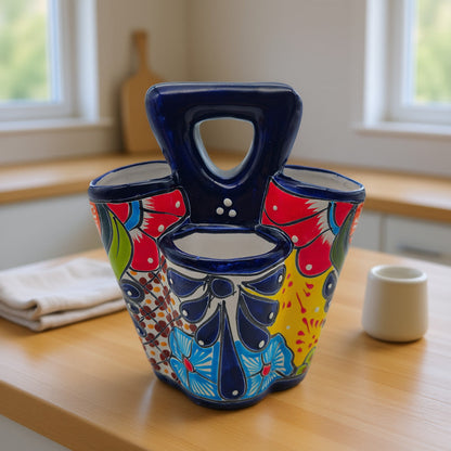 Talavera Utensil Holder | Colorful Handmade Mexican Organizer