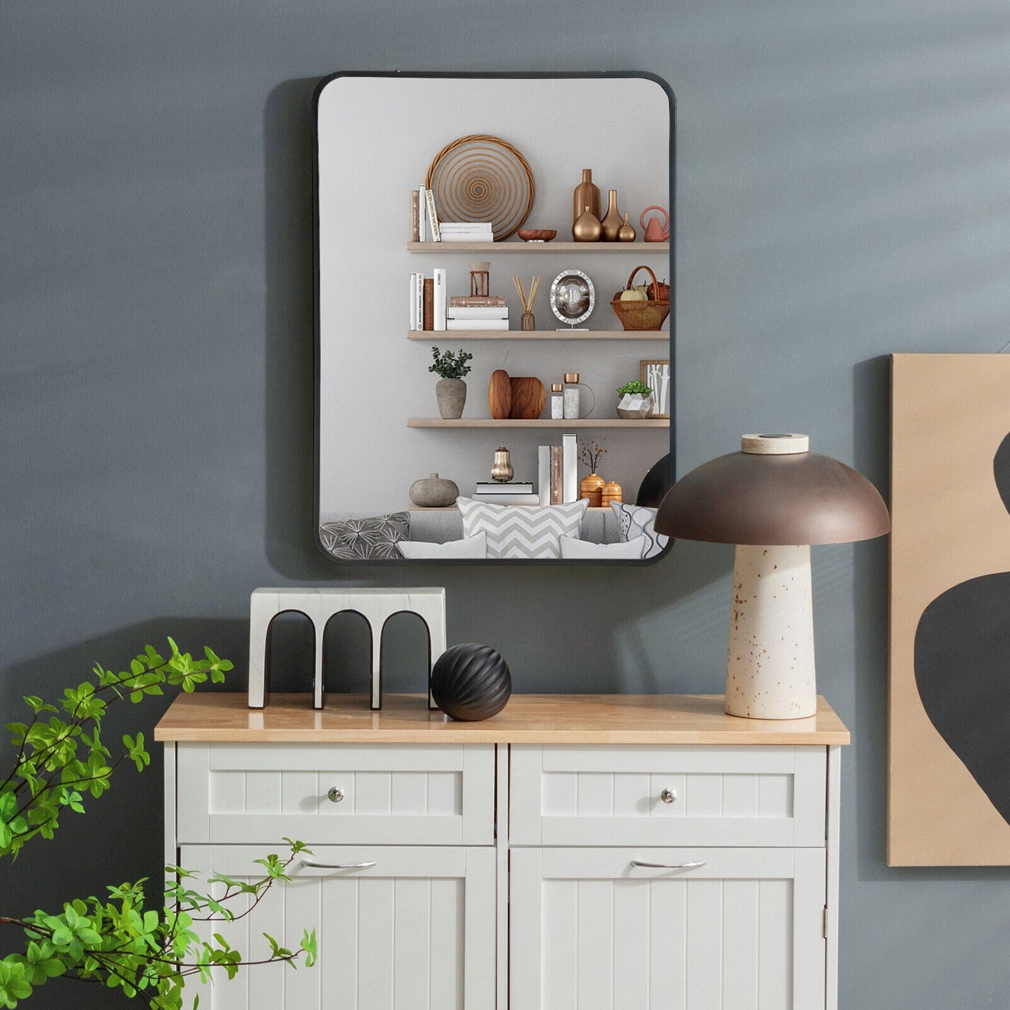 Metal Framed Bathroom Mirror with Rounded Corners