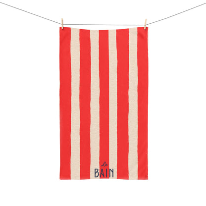 Le Bain Red Striped Hand Towel — French Red & Cream Bathroom Decor