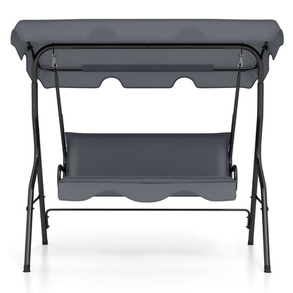 3 Seat Outdoor Patio Canopy Swing with Cushioned Steel Frame-Blue