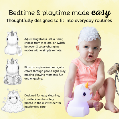 Unicorn Night Light - Soft Silicone Nursery Lamp | LumiPets®
