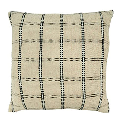 Fennco Styles Stitched Checkered Cotton Decorative Throw Pillow 20" W x 20" L - Natural Woven Square Cushion for Home, Couch, Living Room, Bedroom, Office and Holiday Décor