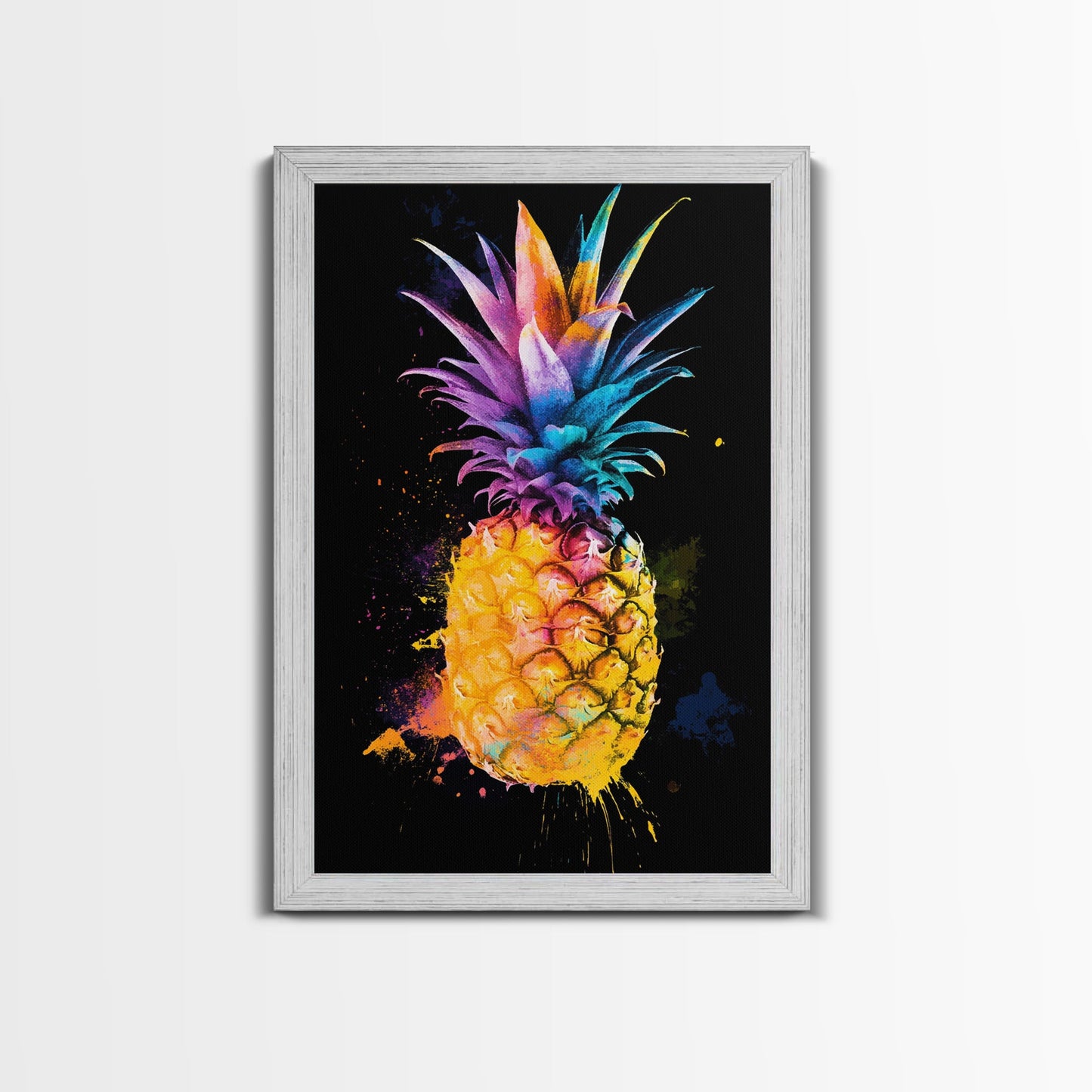 Retro Pineapple Painting Print, Framed Canvas Print, Kitchen or Dining Room Wall Art, Retro Home Decor, Pineapple Painting