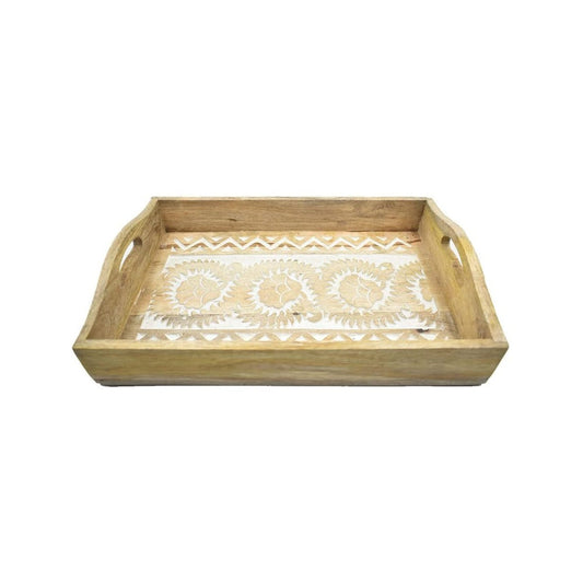 Hand Carved Wooden Breakfast Tray with Handle | Kitchen Dining Serve-Ware Accessories | 15 x 10 | 2047