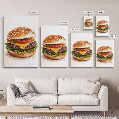 That's a Big Burger, Framed Canvas Print, Wall Art For Kitchen or Dining Room