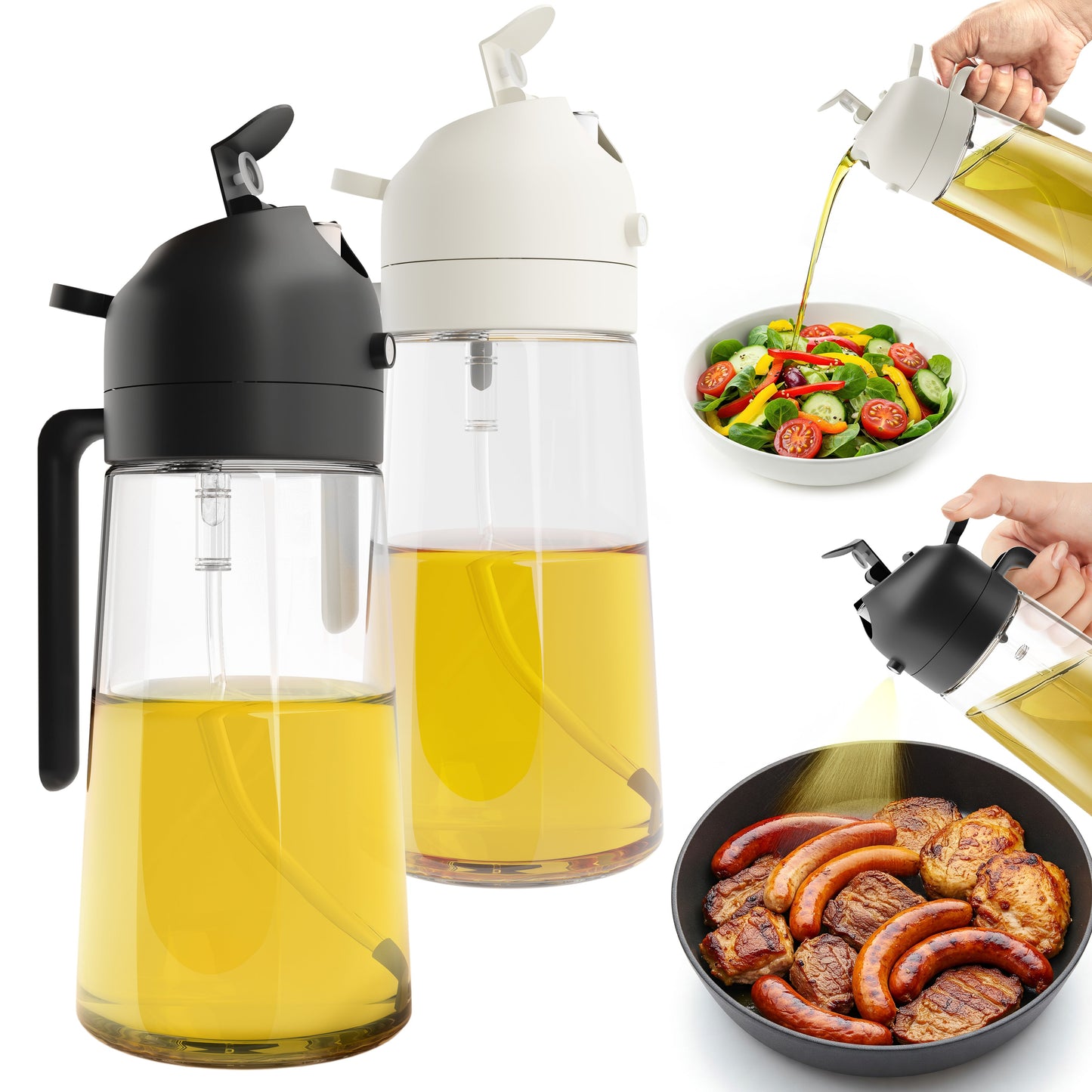 2-Pack 16oz 2-in-1 Glass Olive Oil Sprayer & Dispenser