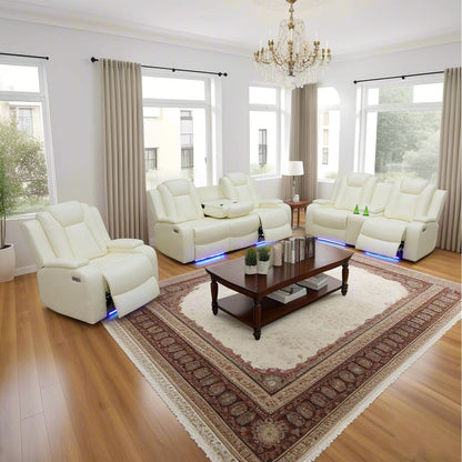 Power Reclining Sofa Set White Living Room Furniture