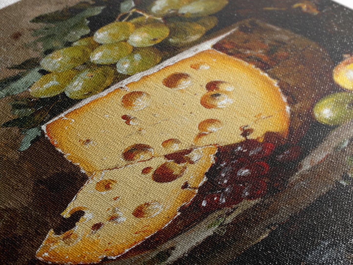 Vintage Still Life of Cheese Canvas Print, Retro Kitchen Wall Art, Cheese Painting, Dining Room Wall Art