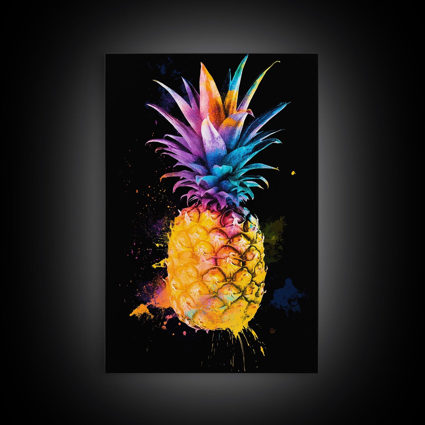 Retro Pineapple Painting Print, Framed Canvas Print, Kitchen or Dining Room Wall Art, Retro Home Decor, Pineapple Painting