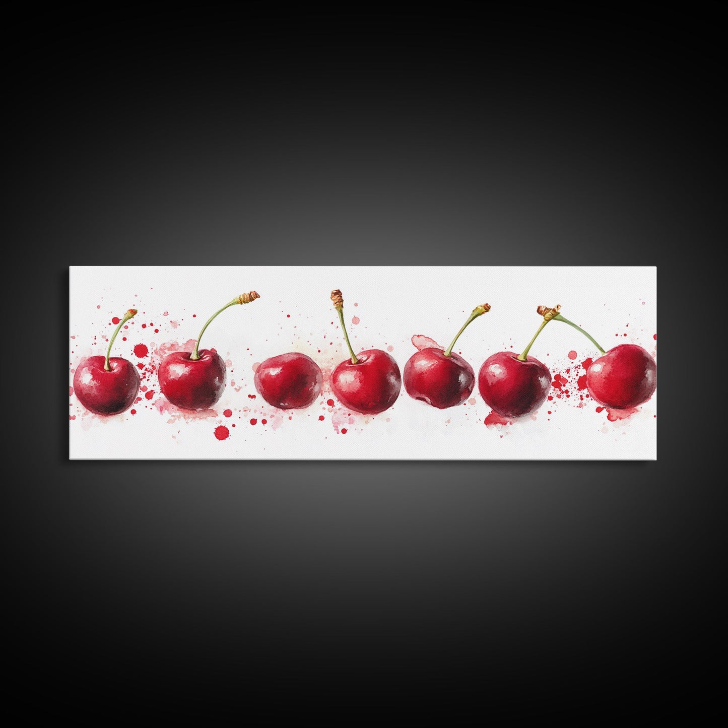 Original Cherry Painting Print - Panoramic Canvas Fruit Illustration - Home Decor For Kitchen - Framed Wall Art - Dining Room Decor