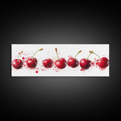 Original Cherry Painting Print - Panoramic Canvas Fruit Illustration - Home Decor For Kitchen - Framed Wall Art - Dining Room Decor