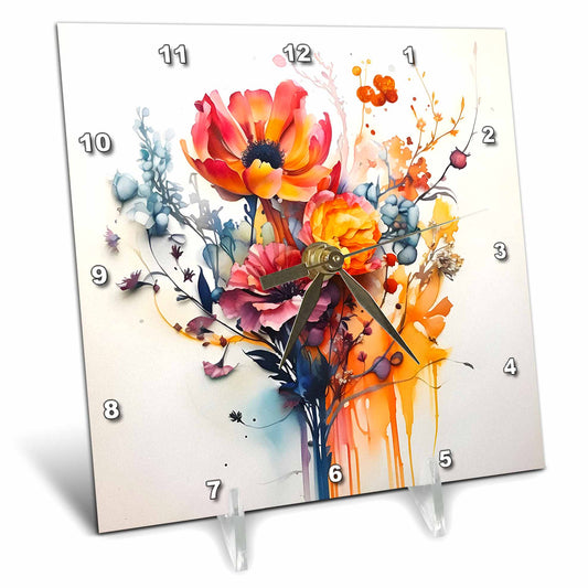Watercolor Floral Design Desk Clock – Elegant Home & Office Accent