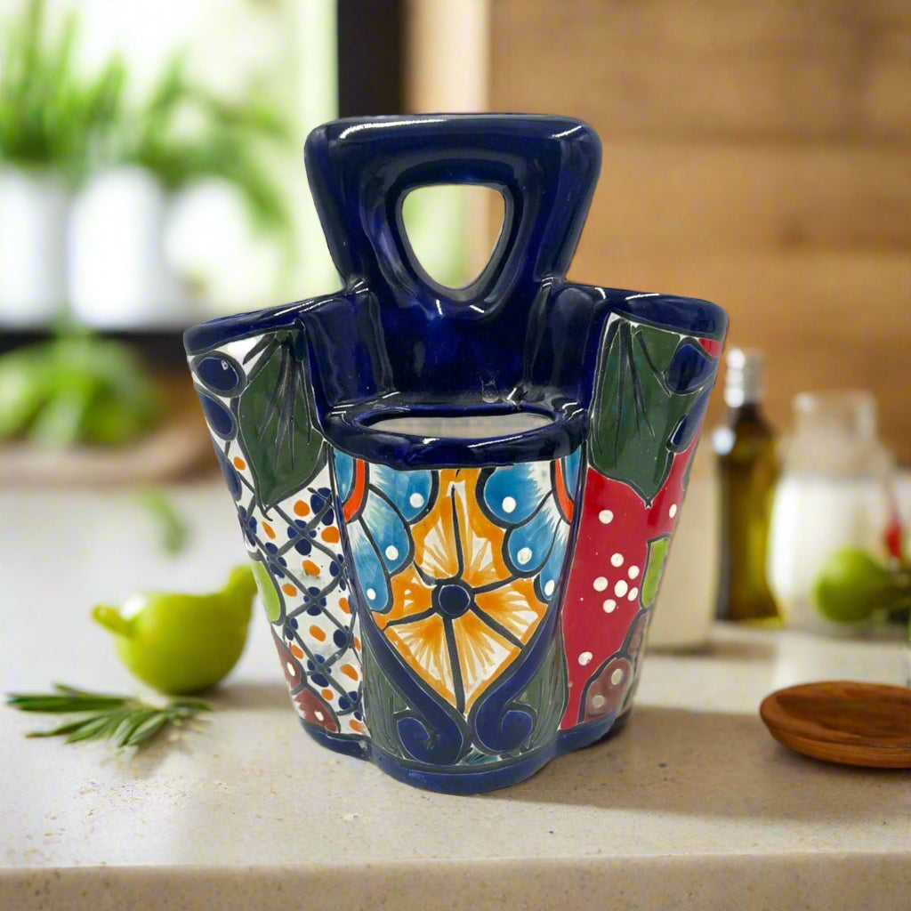 Talavera Utensil Holder | Colorful Handmade Mexican Organizer