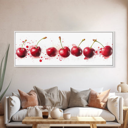 Original Cherry Painting Print - Panoramic Canvas Fruit Illustration - Home Decor For Kitchen - Framed Wall Art - Dining Room Decor