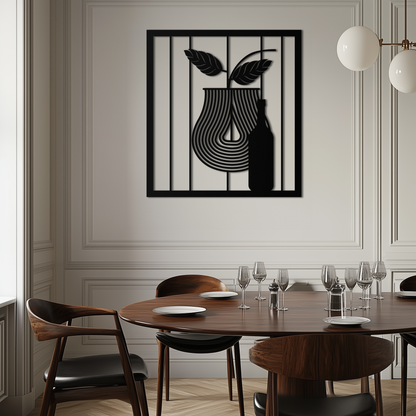 Bottle and Leaf Metal Wall Art – Modern Abstract Home Decor for Kitchen or Dining Room- KAF358