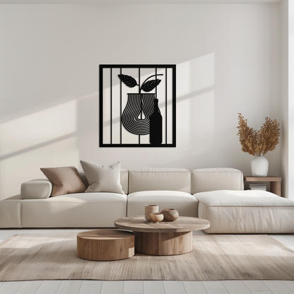 Bottle and Leaf Metal Wall Art – Modern Abstract Home Decor for Kitchen or Dining Room- KAF358