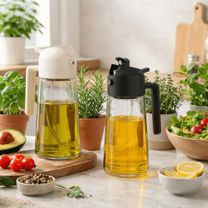 2-Pack 16oz 2-in-1 Glass Olive Oil Sprayer & Dispenser