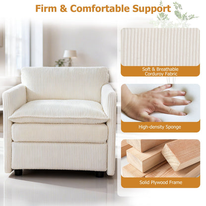 Oversized Accent Chair with Ottoman with Soft Corduroy Cushions-Beige