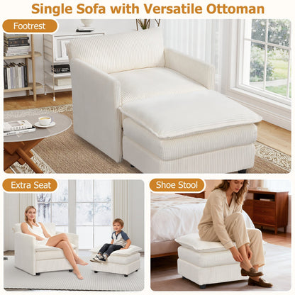 Oversized Accent Chair with Ottoman with Soft Corduroy Cushions-Beige