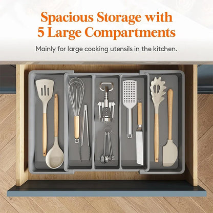 Expandable Utensil Organizer for Kitchen Drawers Large Silverware Drawer Organizer Divider Adjustable Cooking Utensil Tray