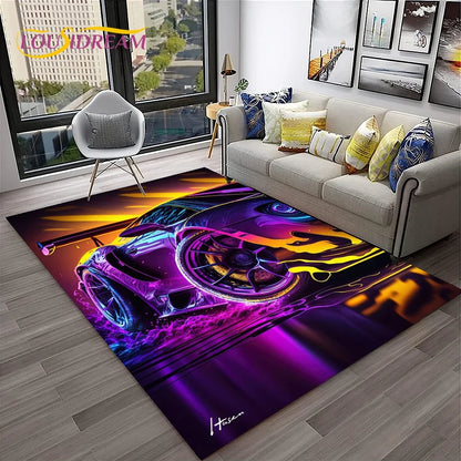 Sports Car Racing Car Carpet Rug for Home Living Room Bedroom Playroom Sofa Doormat Decor,Kids Game Area Rug Non-slip Floor Mat