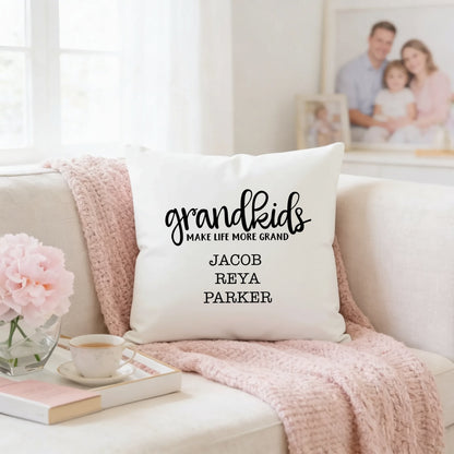 Personalized Pillow Cover - Grandkids Make Life Grand - Christmas Gift for Grandma - Throw Pillow Personalized with Grandchildrens Names
