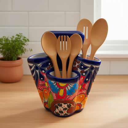 Talavera Utensil Holder | Colorful Handmade Mexican Organizer