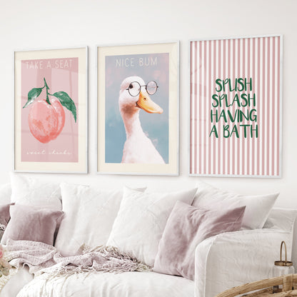 Humorous Bathroom Quotes Wall Art: Funny Duck, Peach Prints
