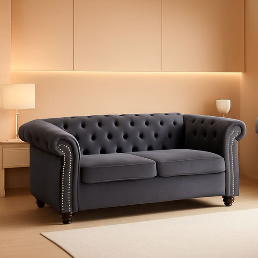 Gray Velvet Loveseat Modern Living Room Furniture Sofa
